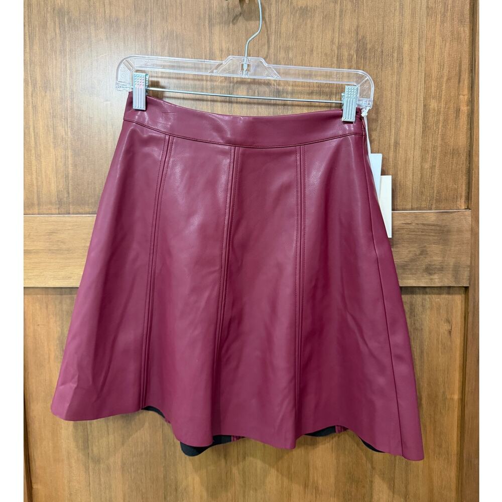 NWT Parker Womens Size 2 Burgundy Faux Leather A-Line Mini Skirt Maroon Pleated